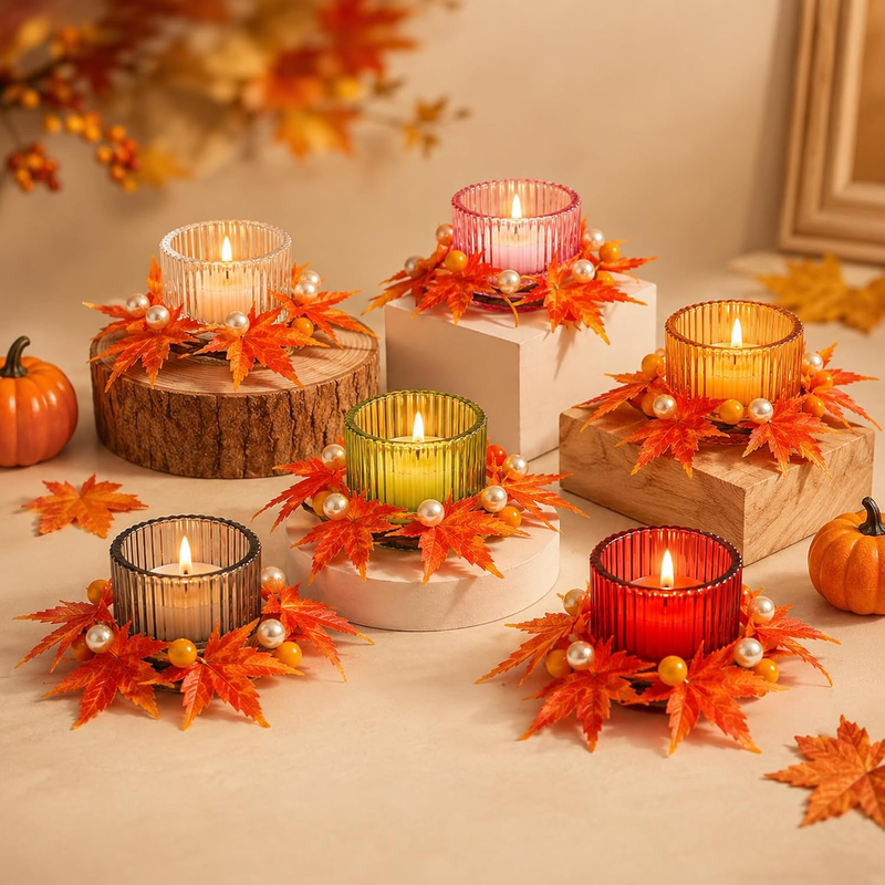 6 Stück Teelichthalter Herbst Mit Herbst Girlande, Herbstdeko Tisch