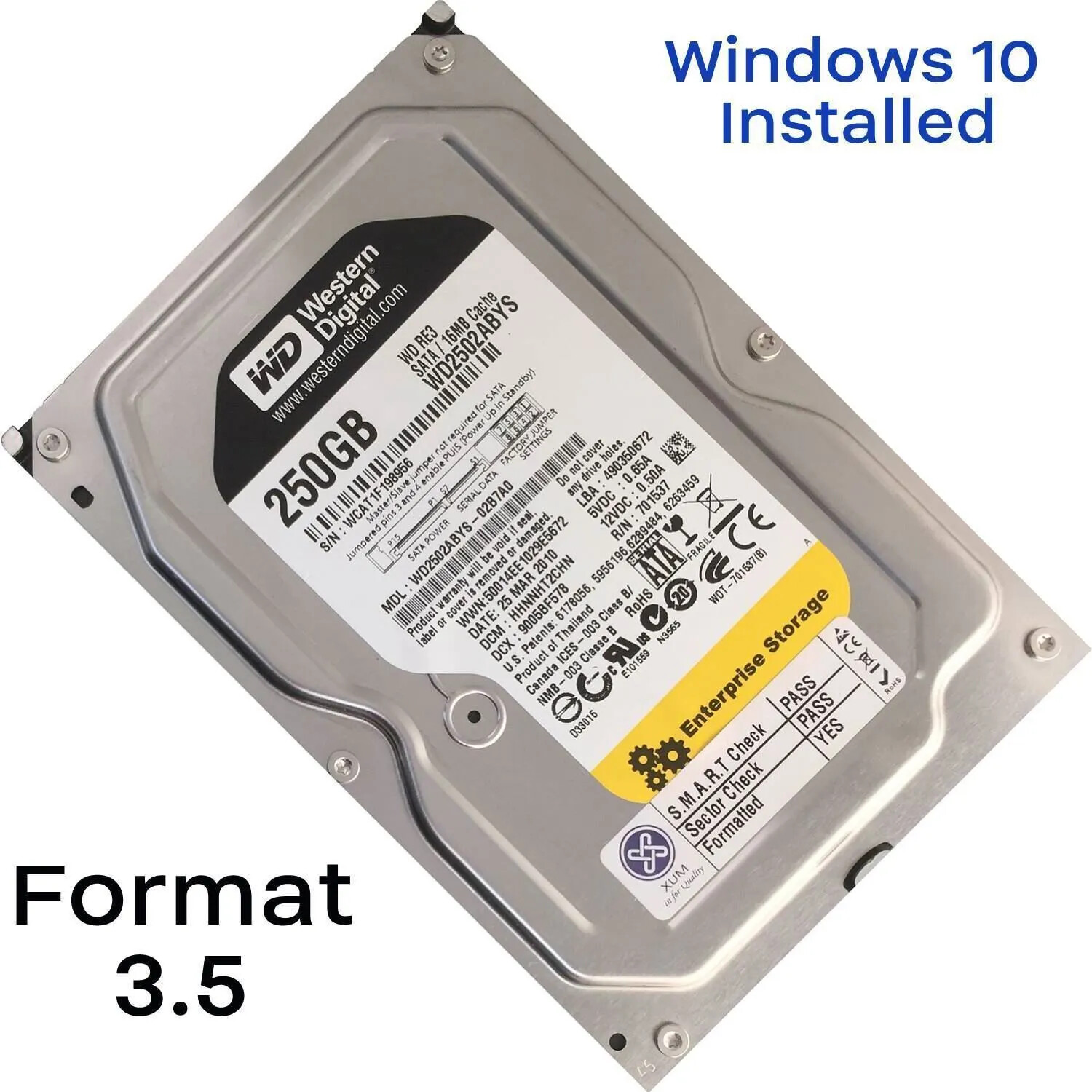 HDD 3.5" SATA Hard Drive Desktop with Windows 7/Win 10 PRO Installed Legacy