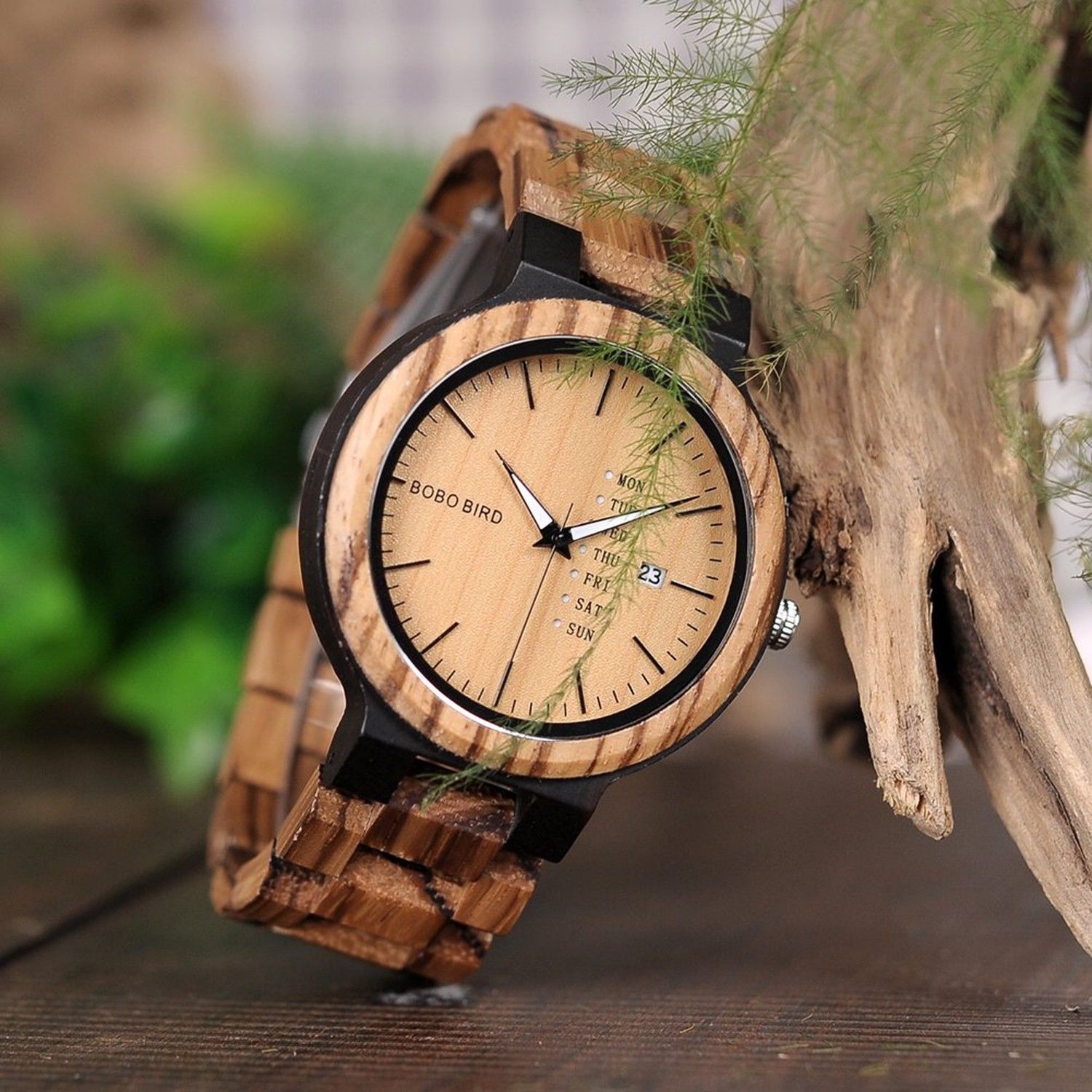 Pre-owned Handmade Men's Wooden Watch Analog Quartz Zebra Sandalwood  Vintage Casual Bamboo