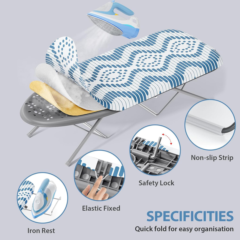 Tabletop Ironing Board, Small Ironing Board with Iron Rest, Folding Iron Board,