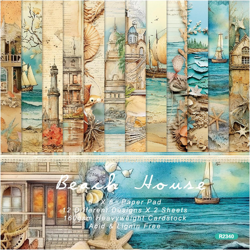 Beach House Scrapbook Paper Pad - 6X6 Sea Themed Travel & Vacation Scrapbooking