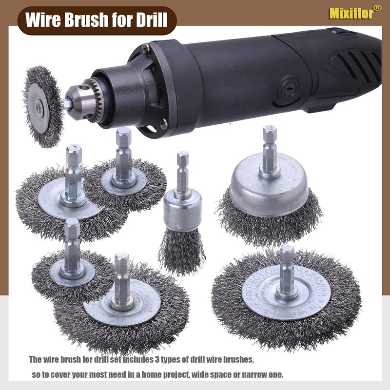 Wire Brush for Drill, 8 Pcs Professional Carbon Steel Wire Wheel, Abrasive Cup B