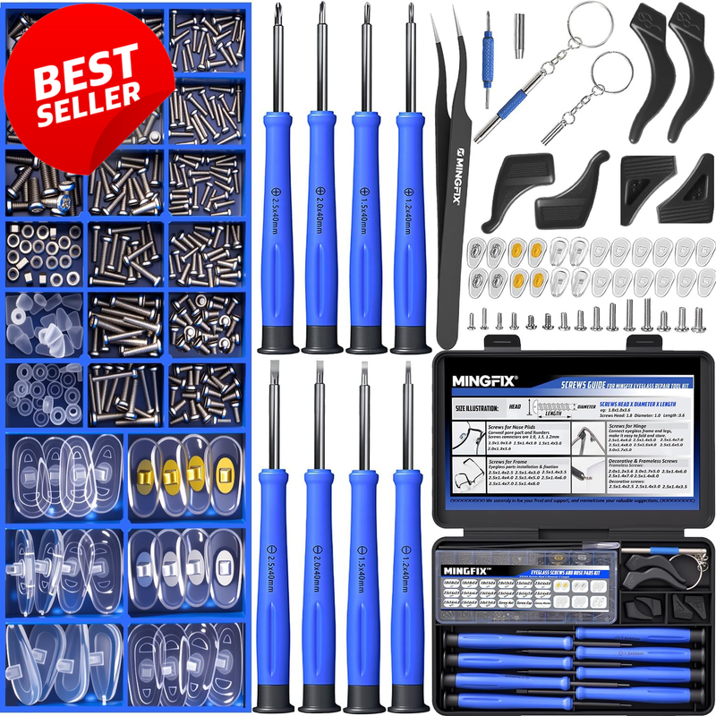 Eyeglass Repair Kit Magnetic Tools Screws Nose Pads Screwdrivers Case - US
