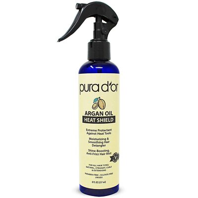 PURA D'OR Heat Shield Spray Protect up to 450º F Flat Iron & Hot Blow Dry, 8oz 