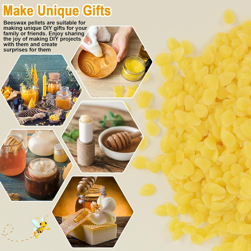 Organic Beeswax Pellets 453g (1lb) - Natural Chemical-Free Cosmetic Grade Yellow