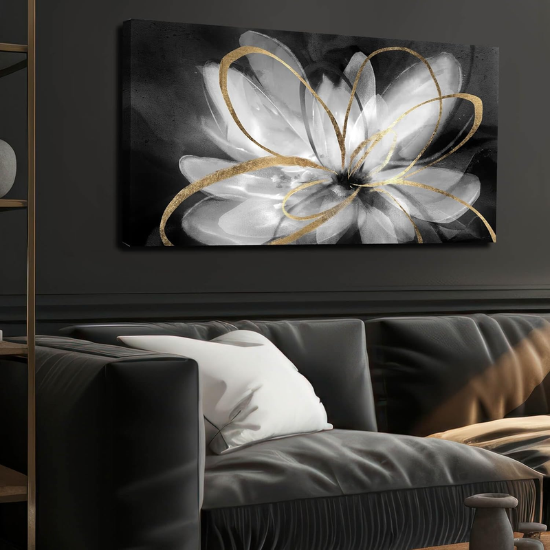 Elegant Black and White Floral Wall Art for Home and Office Décor 20x40 Inch