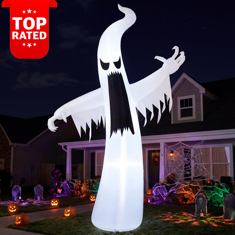 12FT Inflatable Spooky Ghost with LEDs Halloween Decor Yard Garden Party Decor