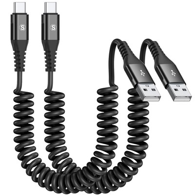 Coiled USB Type C Cable [2pack,3.3ft ] Retractable iPhone 3.3ft+3.3ft, Black 