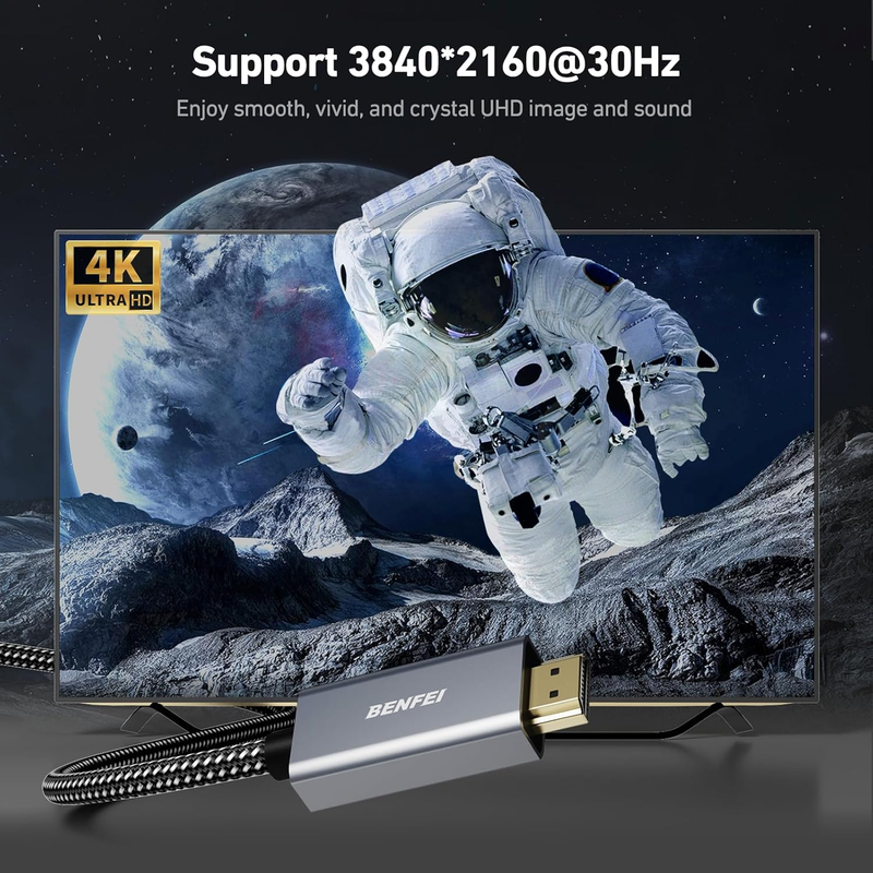 4K DisplayPort to HDMI 10 Feet Cable[Aluminum Shell, Nylon Braided], DisplayPort