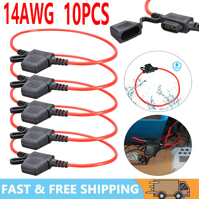 10Pack 14AWG Standard ATC 20A In-Line Blade Fuse Holder Protection Copper Wire