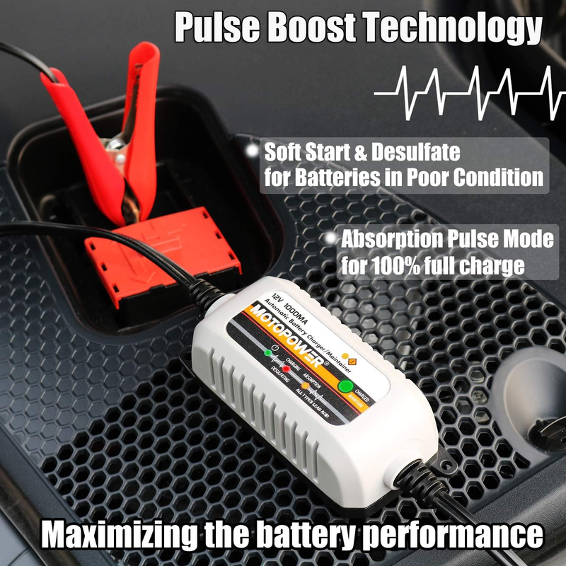 MP00205B 12V 1000mA Automatic Battery Charger, Battery Maintainer, Trickle Charg