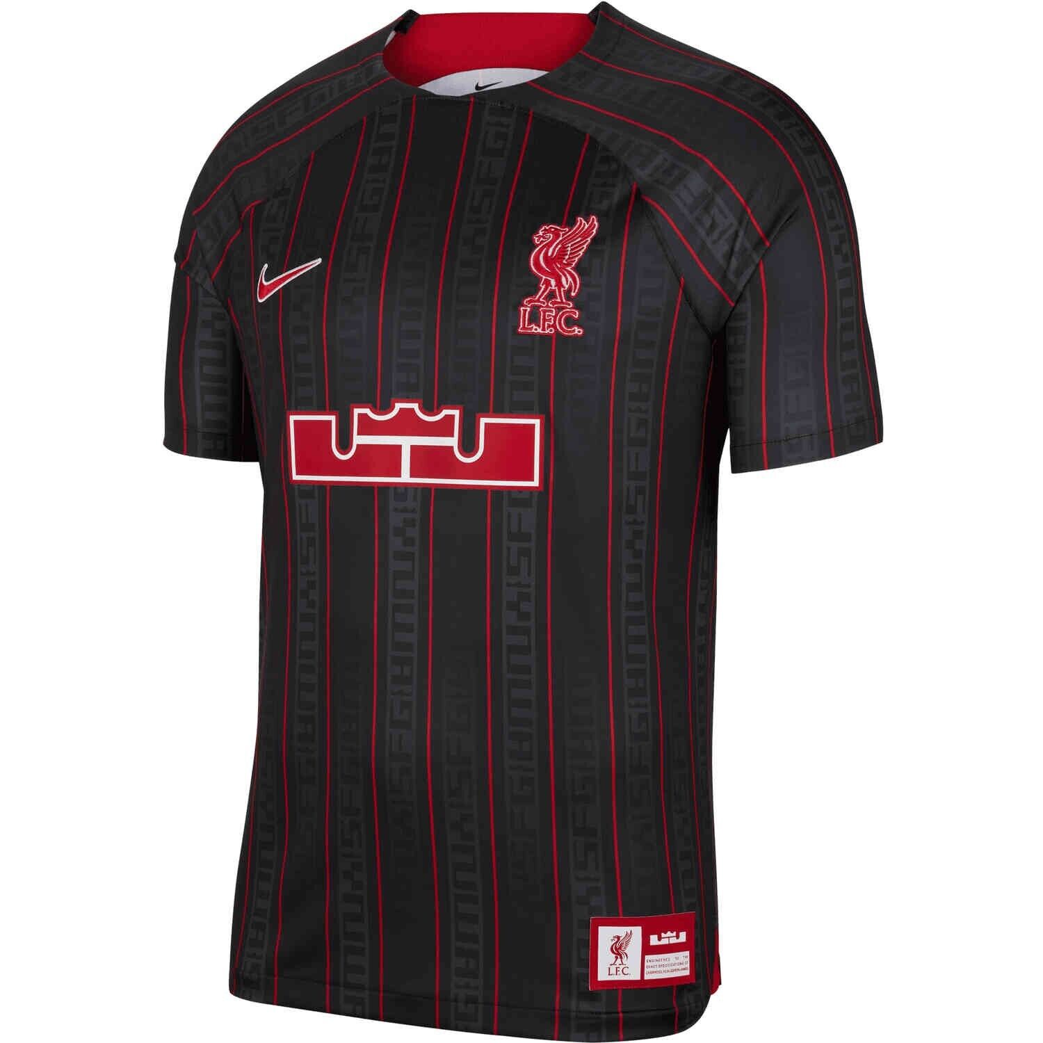Nike Lebron x Liverpool FC Soccer Jersey Black Red FD0627 Nike Lebron x Liverpool FC Soccer Jersey Black Red FD0627
