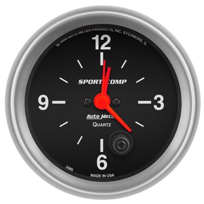Autometer Sport-Comp Electrical Clock Gauge 2 5/8'' Dia Black Face 3585