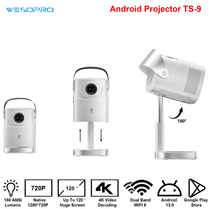 Smart Mini Gimbal Projector 4K Portable with Wifi 6 Bluetooth 5.0 Android 13 Aut