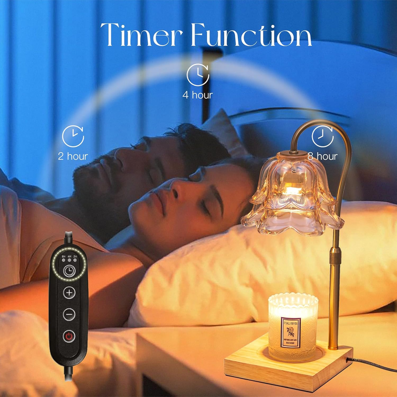 Candle Warmer Lamp with Timer: Flower Candle Lamps with 2 Bulbs Gold Height Adju