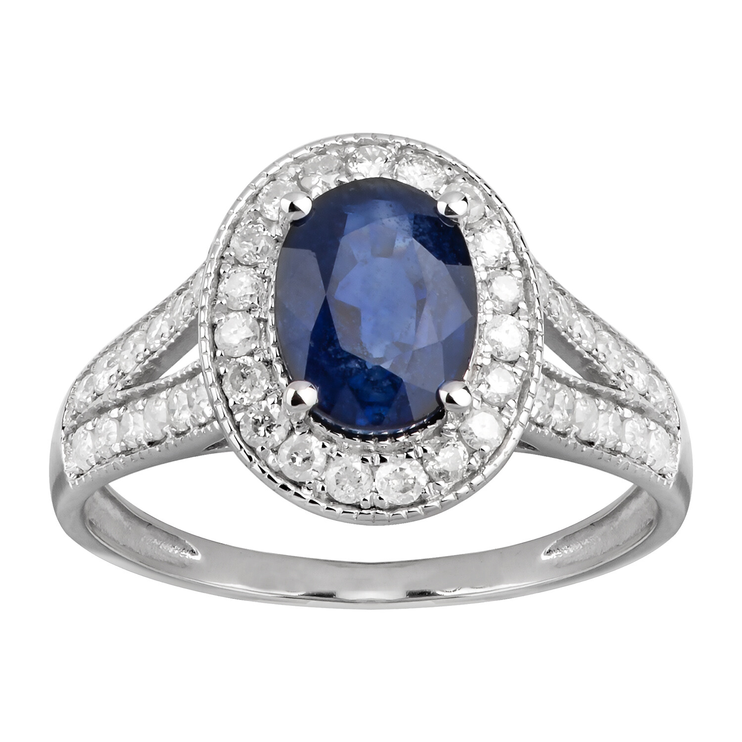 Pre-owned Tiffany & Co 14k White Gold 1.81 Ct Tw Sapphire And Diamond Halo Engagement Ring In G-h