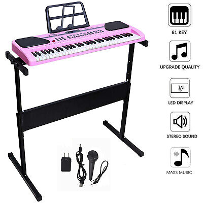 61 Key Music Electronic Keyboard Electric Digital Piano Organ w/Stand Pink Xmas