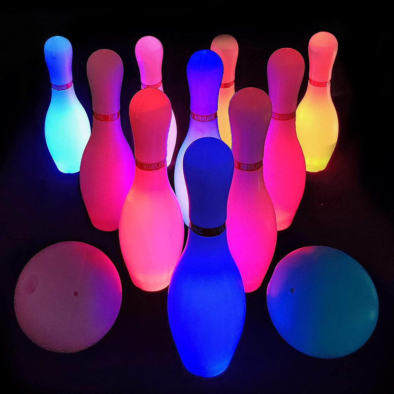 Kids Light up Bowling Ball Toys Set,Bowling Pins Toy Game with 10 Pins & 2 Balls