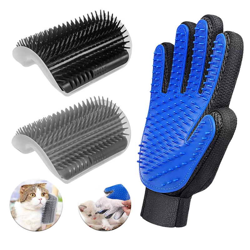 Cat Self Groomer Wall Corner Massage Comb Catnip Grooming Brush Glove Set Kitten