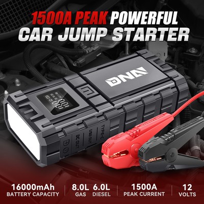 Пиковое Портативное автомобильное пусковое устройство 1500A Jump Starter Booster Power Bank Зарядное устройство для аккумулятора Черный