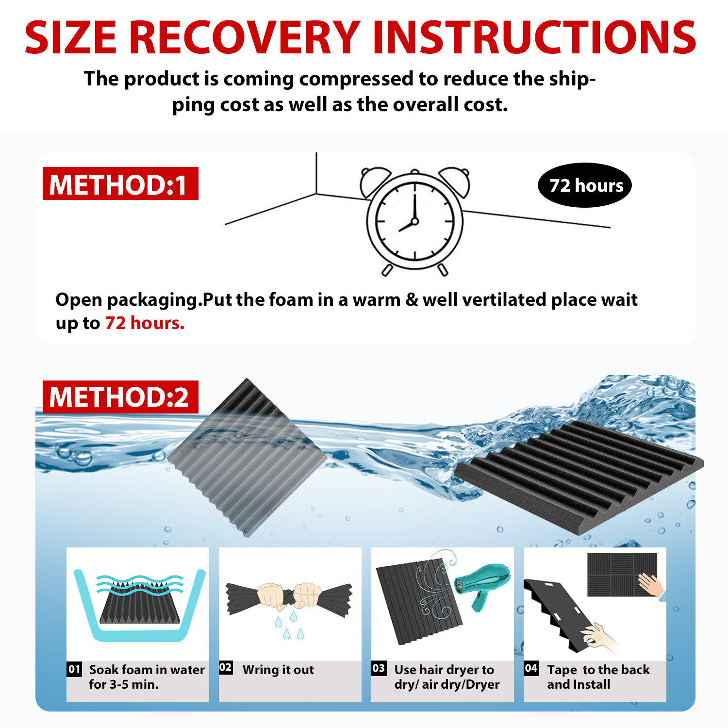 12~96 PACK 12"X12"X1" Acoustic Foam Panel Wedge Studio Soundproofing Wall Tiles