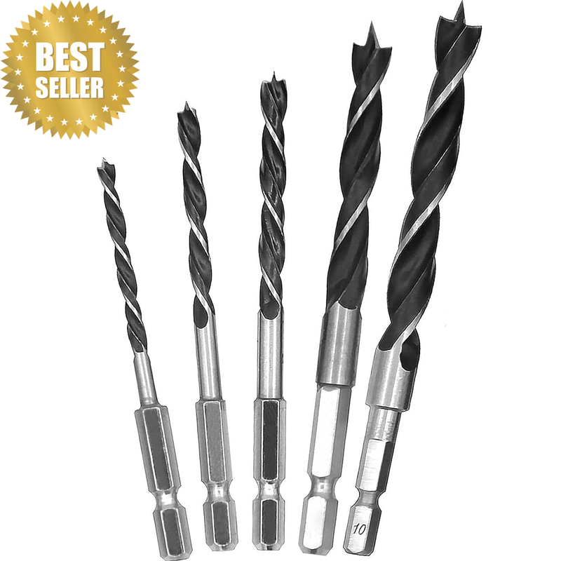 5PCS Brad Point Drill Bit Set 4Mm 5Mm 6Mm 8Mm10Mm 6.35Mm Spur Point Stubby Woodw