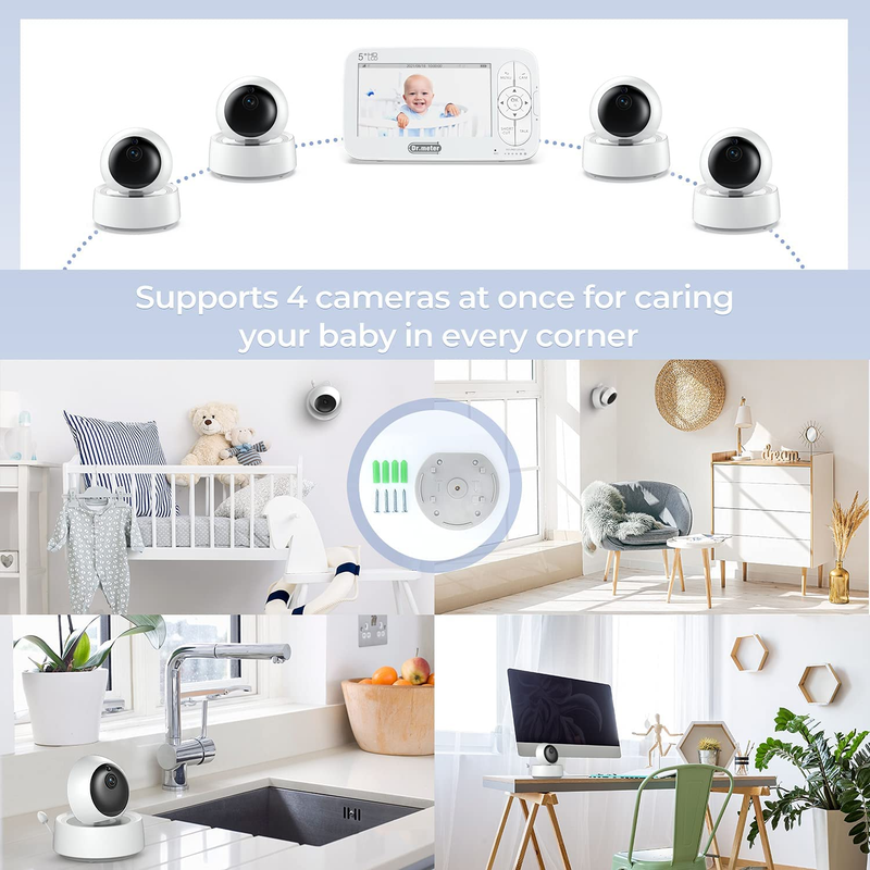 5'' Split Screen Baby Monitor with 2 Cameras, 720P HD Video Baby Monitor with Ca