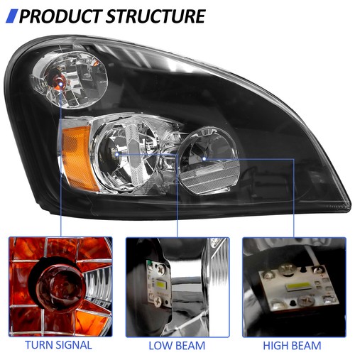 For 2008-2017 Freightliner Cascadia Black LED Headlight Headlamp Right Passenger