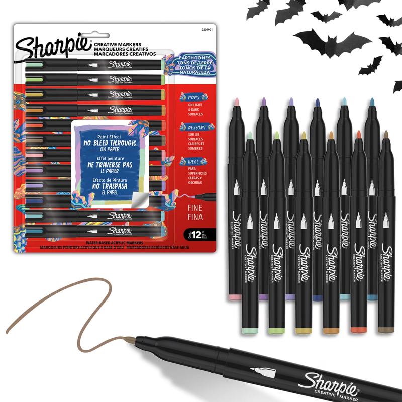 Creative Markers, Earth Tones, Water-Based Acrylic Paint Markers, Fine Tip, 12 C
