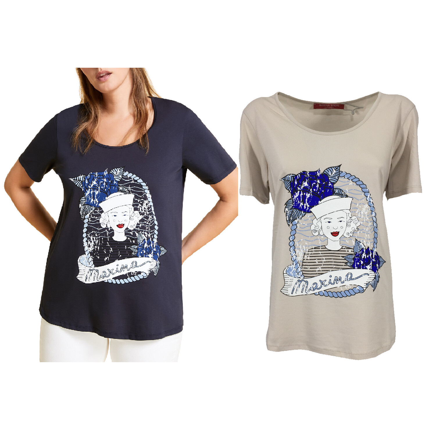 MARINA SPORT By MARINA RINALDI T-Shirt Women short Sleeve Printed Rambling:  купить с доставкой из США, цена 11 101 руб - (303913126422)
