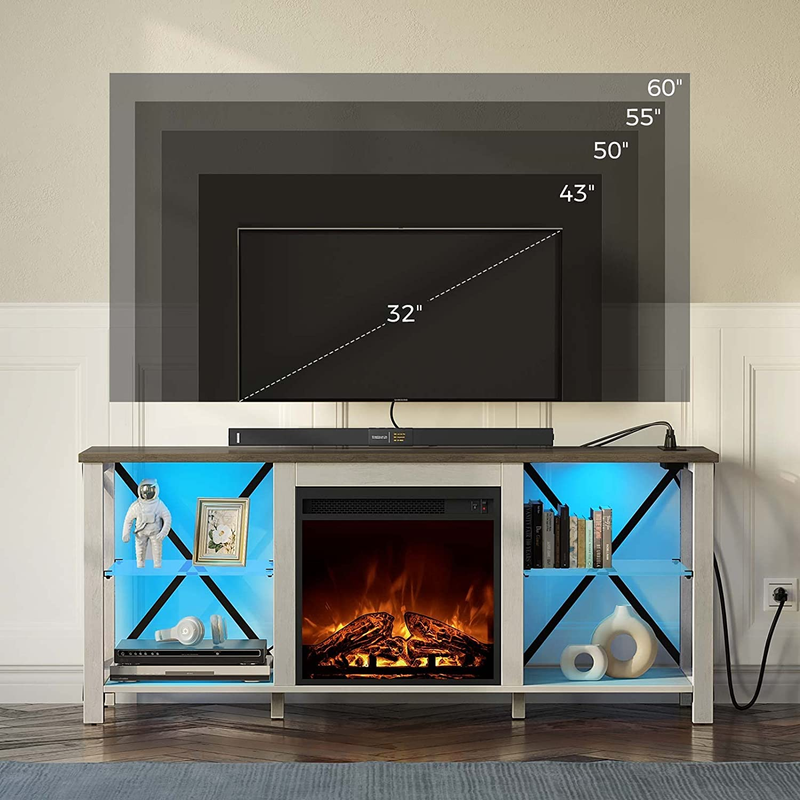 Fireplace TV Stand 55" with LED Lights and Power Outlets, Entertainment Center w
