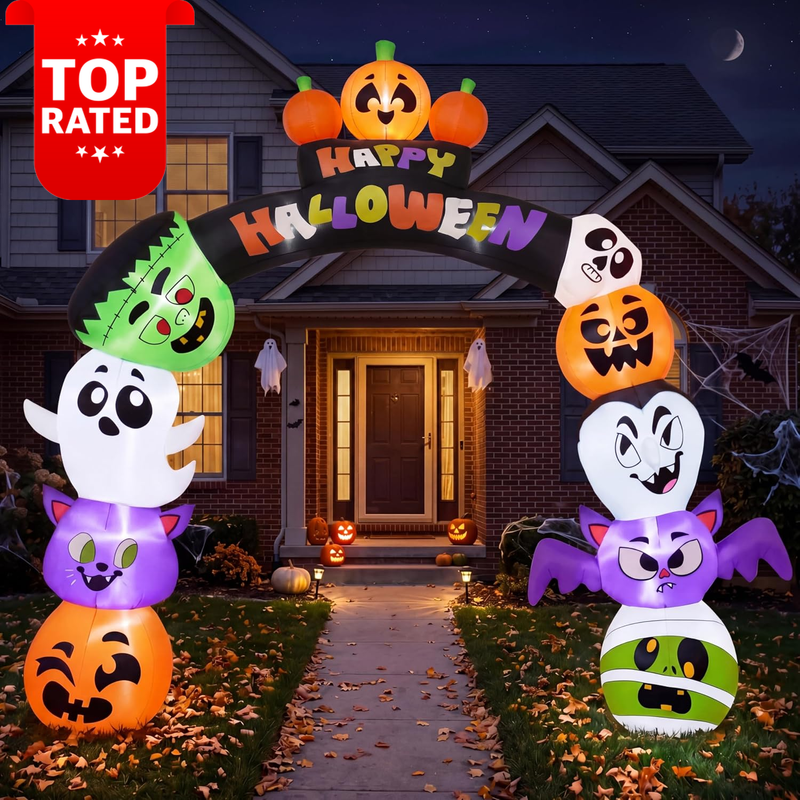 8FT Halloween Inflatable Stack Pumpkin Ghost Bat Archway Yard Decor LED Lights
