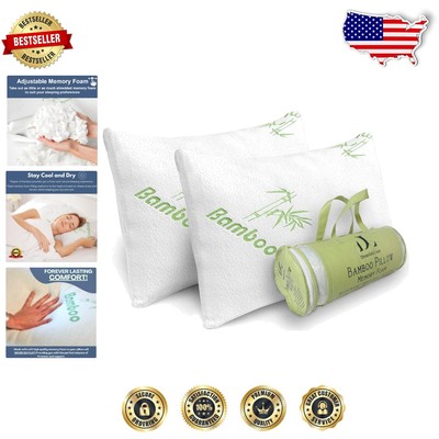 High-Quality Adjustable Memory Foam Pillows, King Size with Bamboo Zipper Cover