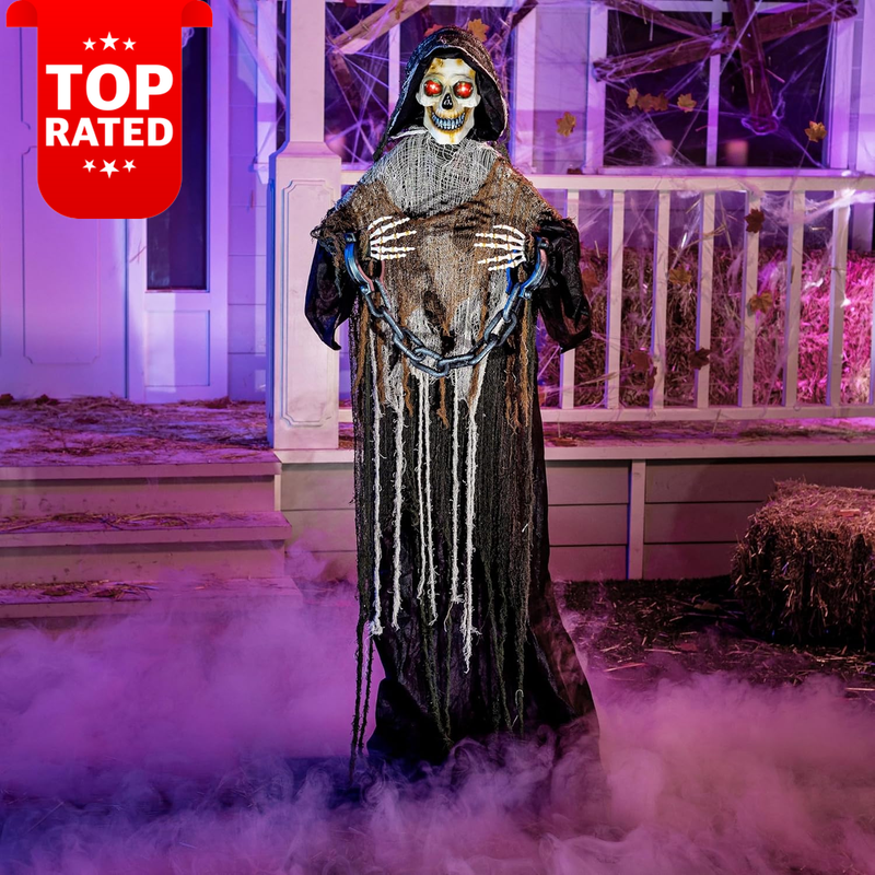 67" Halloween Grim Reaper Animatronic Outdoor Decor Sound-Activated Scary Prop