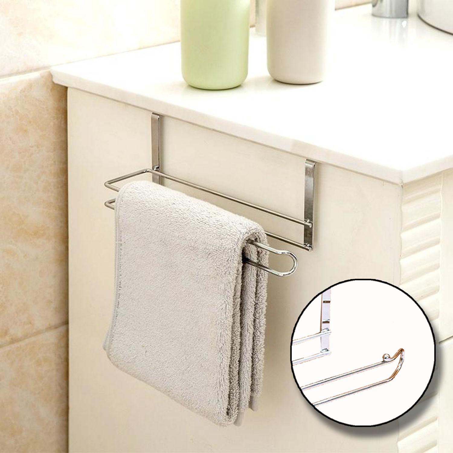 Door Kitchen Over Cabinet Paper Towel Roll Rail Rack Storage Holder