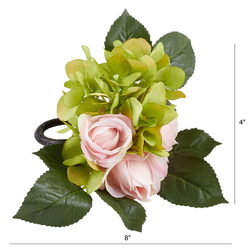 SARO LIFESTYLE NR429.P Collection Rose Hydrangea Napkin Rings Set of 4, 6
