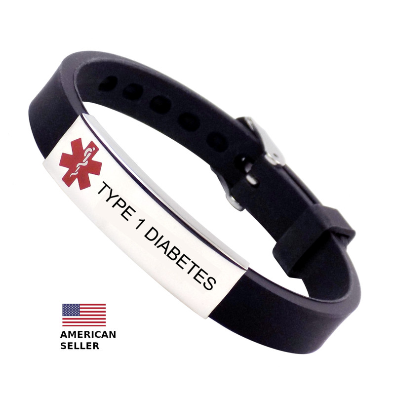 Diabetes Bracelet Diabetic Type 1 or 2 Medical Alert Stainless