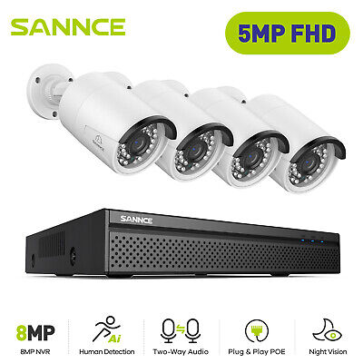 SANNCE 5MP Audio POE Security Camera System 4K 8CH NVR Outdoor Human Detection