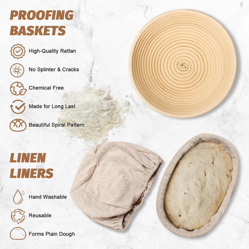 Sourdough Proofing Basket Gift Set, 9" Round and 10" Oval Banneton Bread Baking