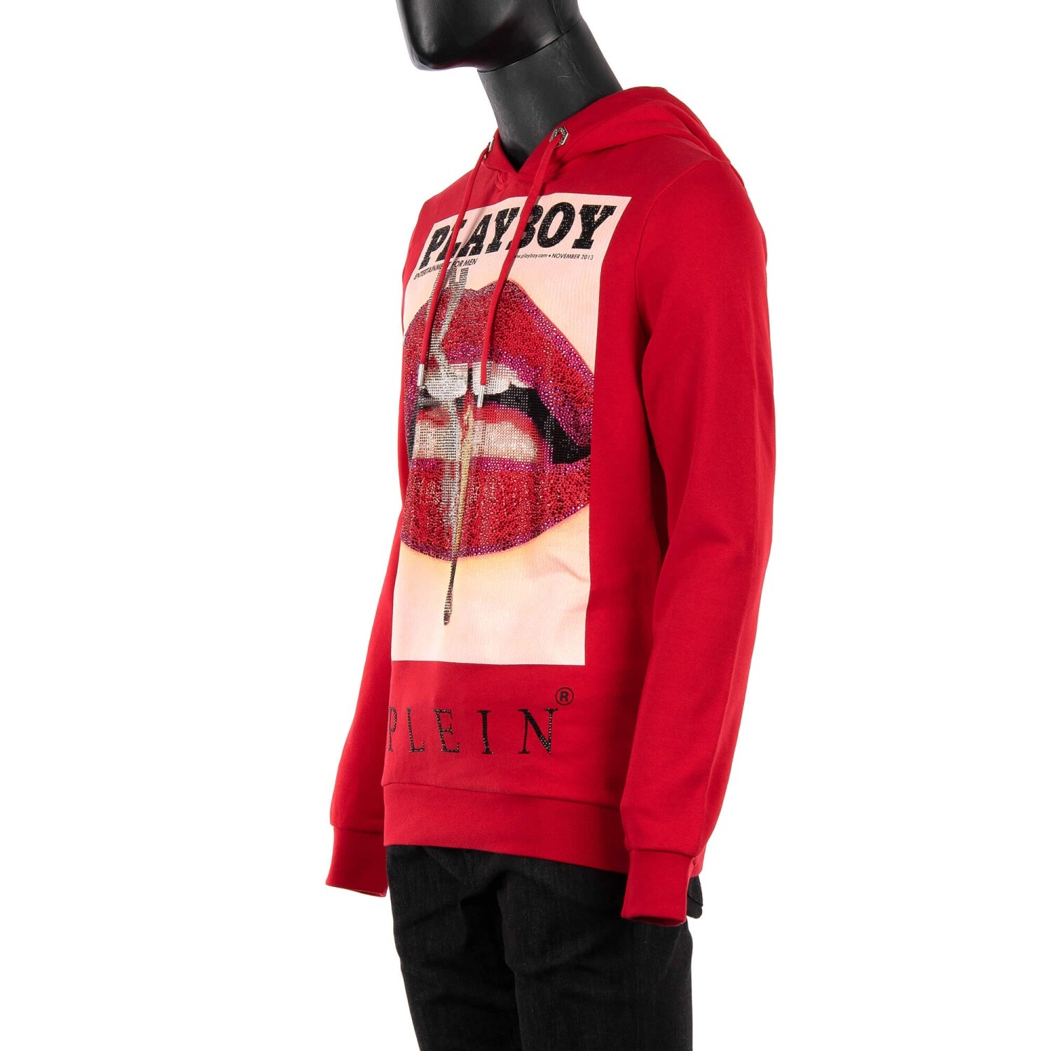 Pre-owned Philipp Plein X Playboy Lips Printed Hoodie Sweater With Crystals Red 08356