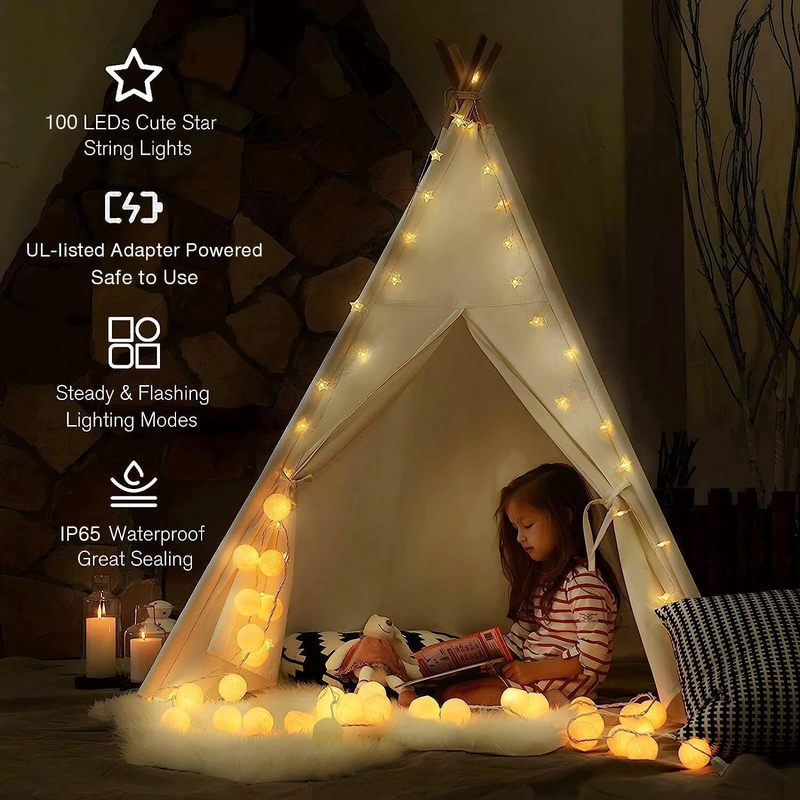 Star String Lights Plug in - 33 ft 100 LED Star Fairy String Lights with Remote