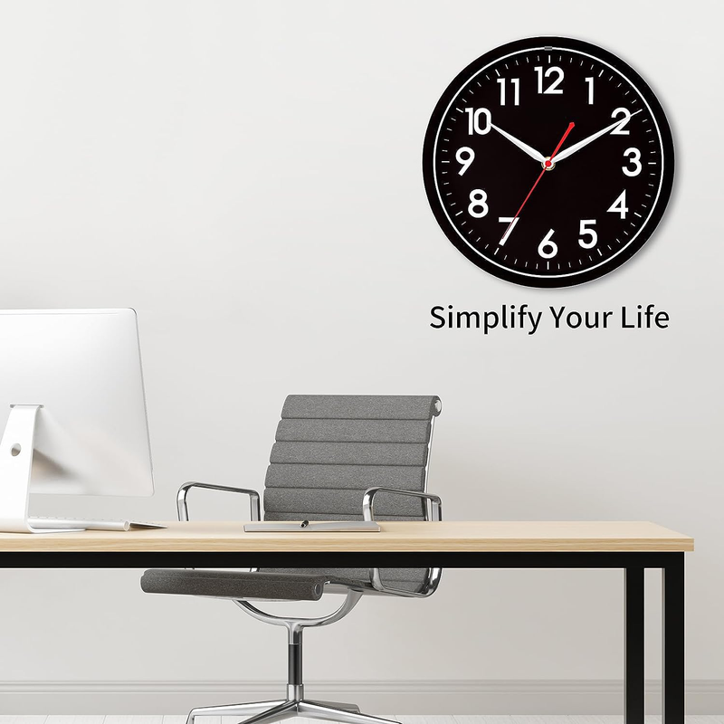 Wall Clockmodern Black Silent Non Ticking Wall Clocks Battery Operated 10 Inch