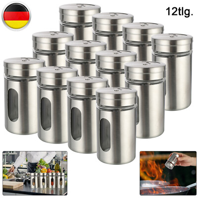 12 Gewürzstreuer Edelstahl Pfeffer Salz Gläser Gewürz Streuer Dosen Glas Box Set