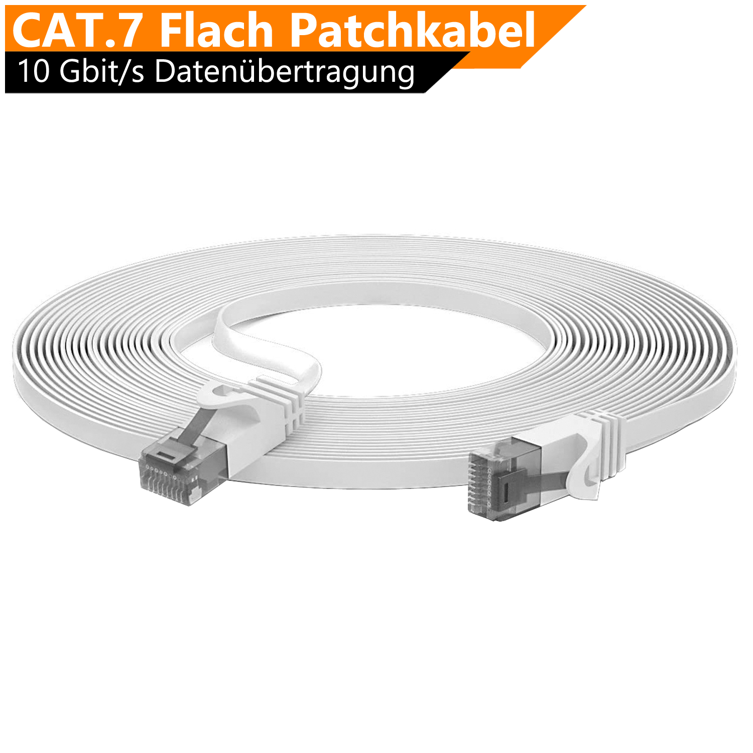 25cm Flachkabel CAT7 Patchkabel RJ45 LAN Flach Kabel 10Gbit/s Netzwerkkabel Weiß