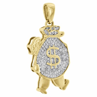 Pre-owned Gnd Atlanta 10k Yellow Gold Real Diamond Walking Money Bag Pendant 1.15" Pave Charm 1/4 Ct. In White