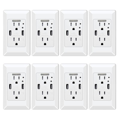 8× Bathroom Lighting 4.2A USB Charger Outlet Socket Tamper Resistant White Cover