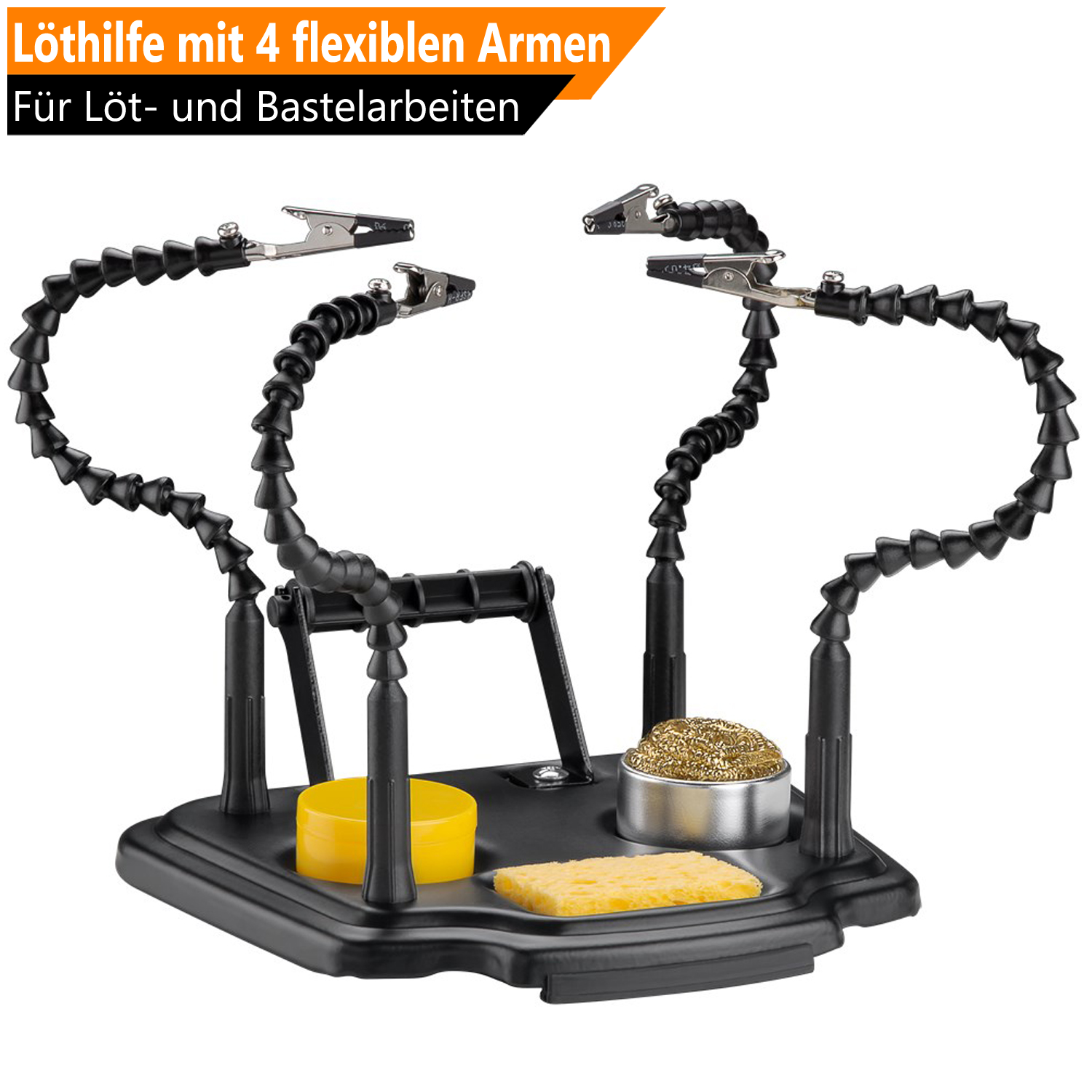 Löthilfe mit 4x flexiblen Schwanenhals Armen & Krokodilklemmen Löten Dritte Hand