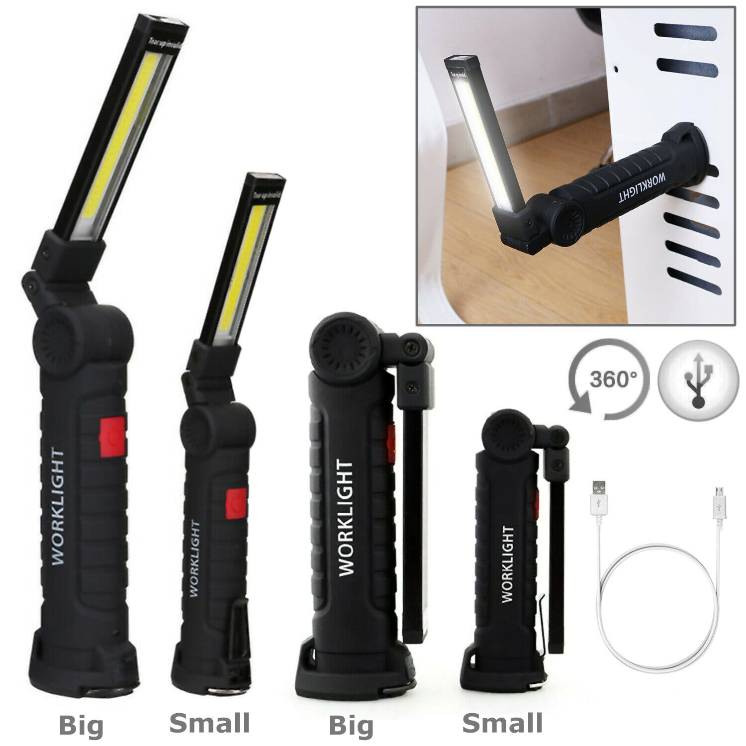 Magnetic Rechargeable COB LED RED Work Light Lamp Flashlight