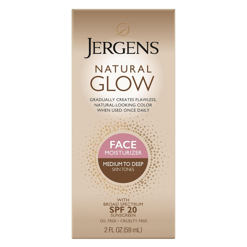 Natural Glow Self Tanner Face Moisturizer with SPF 20 Facial Sunscreen, Medium to Deep Skin Tone, Sunless Tanning, Oil Free, Broad Spectrum Protection UVA and UVB, 2 Oz (Packaging May Vary)
