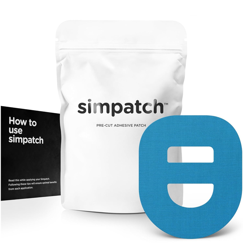 SIMPATCH – Omnipod Adhesive Patch with Strap (25-Pack) – Waterproof Adhesive, CGM Tape (Blue)